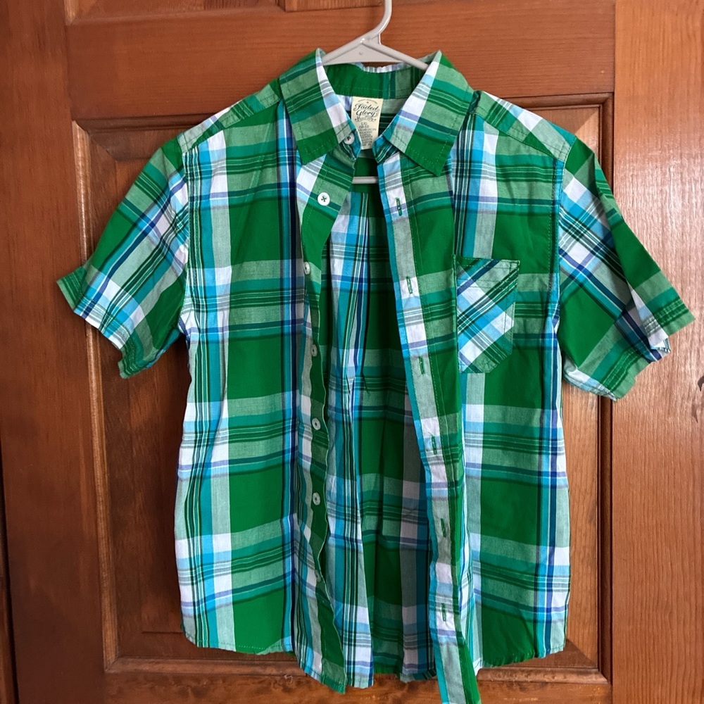 Faded Glory Green and Blue Plaid Shirt